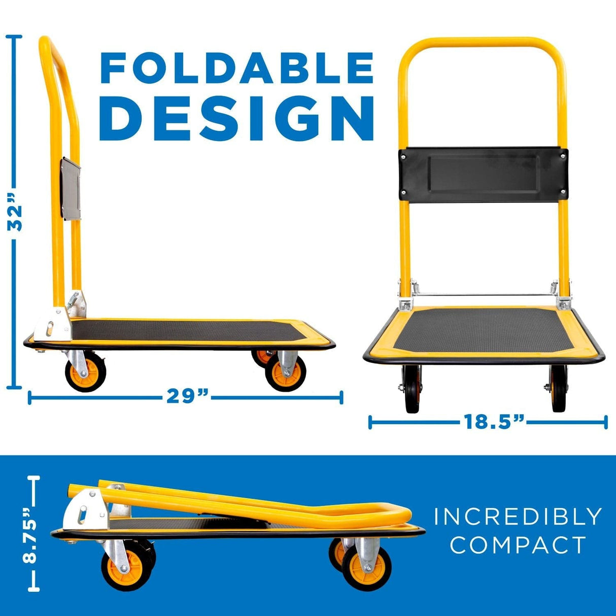 Hand Truck - Foldable Flatbed with Swivel Wheels - Mount-It! - MI-920