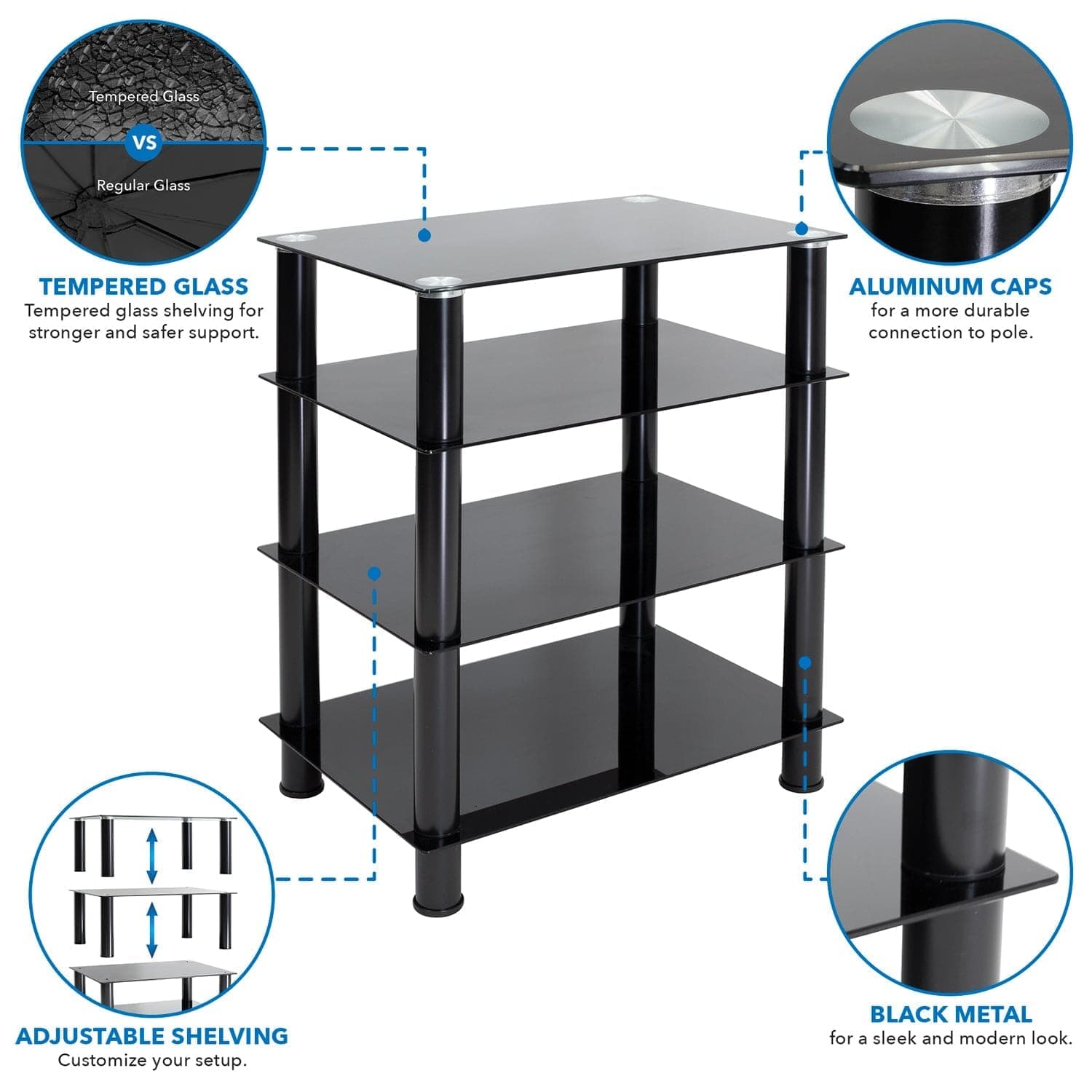 Four Tiered Glass A V Media Stand Mount It