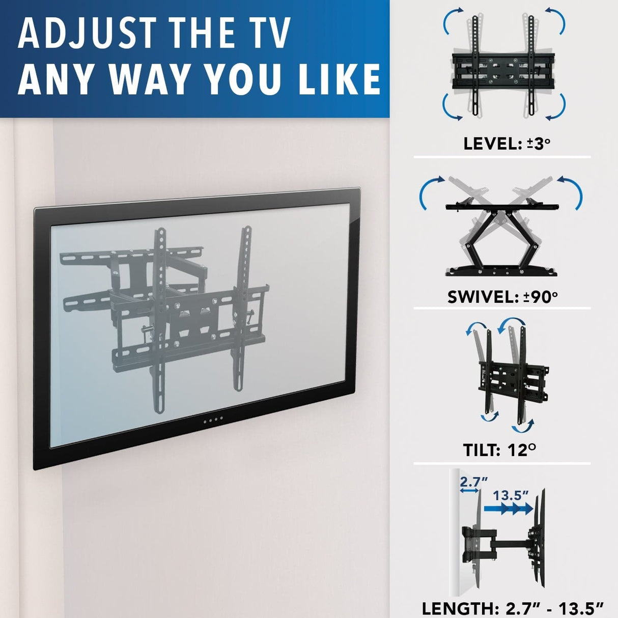 TV Mount - Full Motion Dual Arm TV Wall Mount w/ Extension - Mount-It! - MI-4461