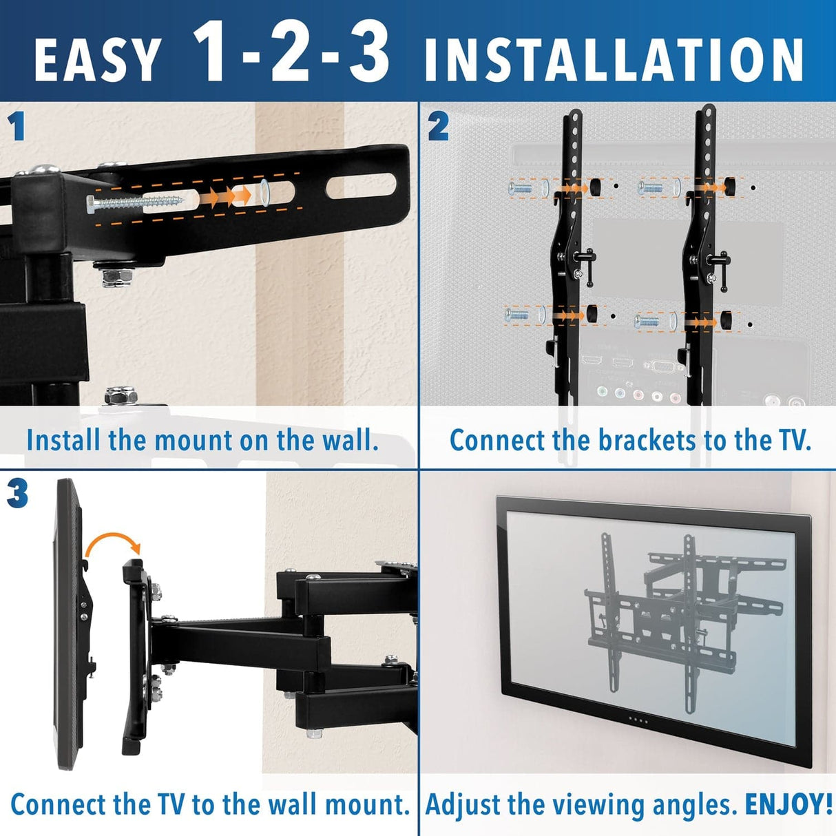 TV Mount - Full Motion Dual Arm TV Wall Mount w/ Extension - Mount-It! - MI-4461