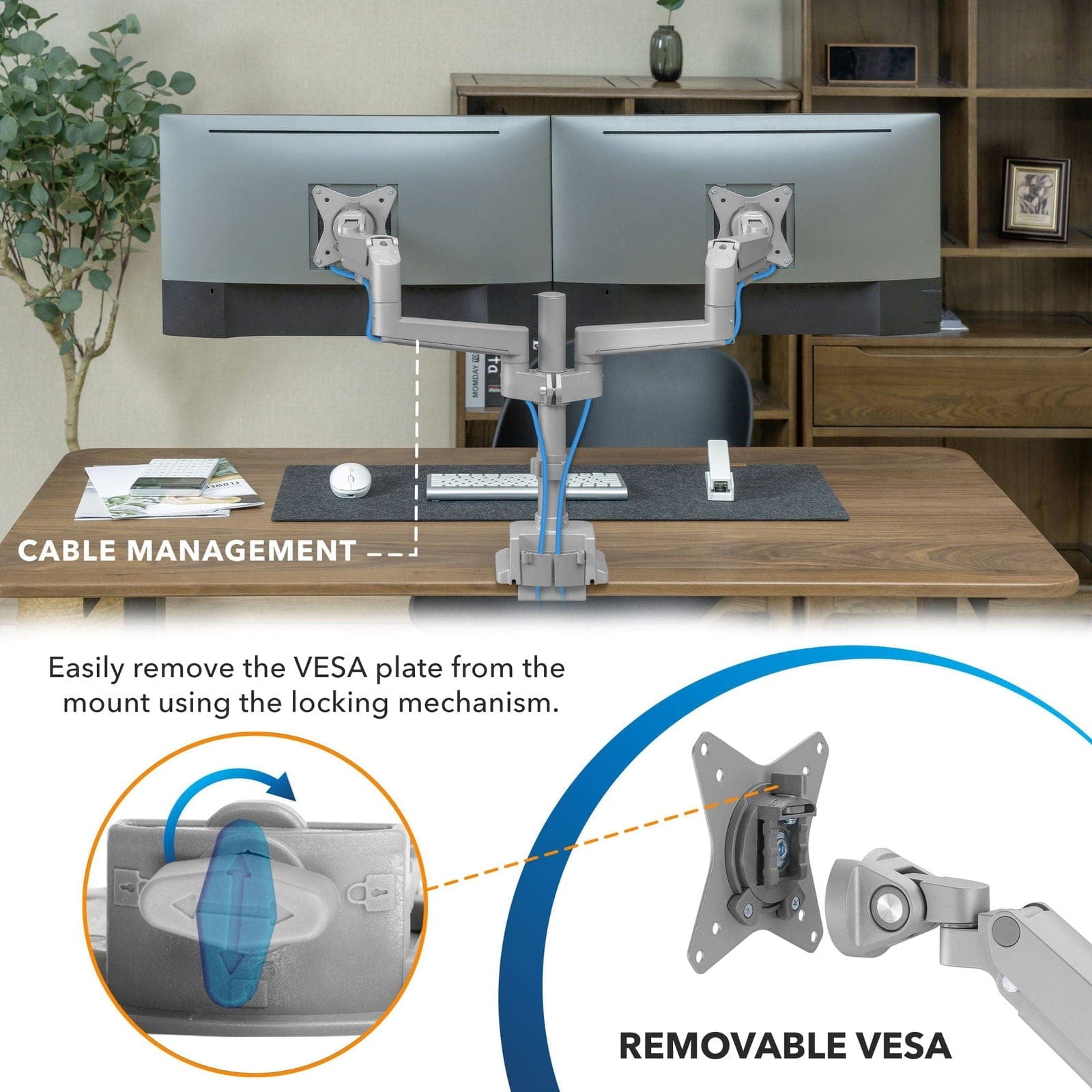 Full Motion Dual Monitor Desk Mount, Height Adjustable with