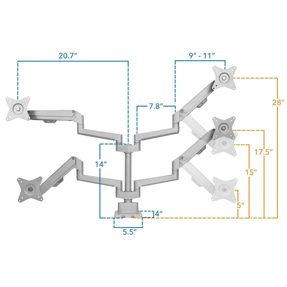 Monitor Mount - Full Motion Dual Monitor Desk Mount, Height Adjustable with Gas Spring Arms - Mount-It! - MI-6772