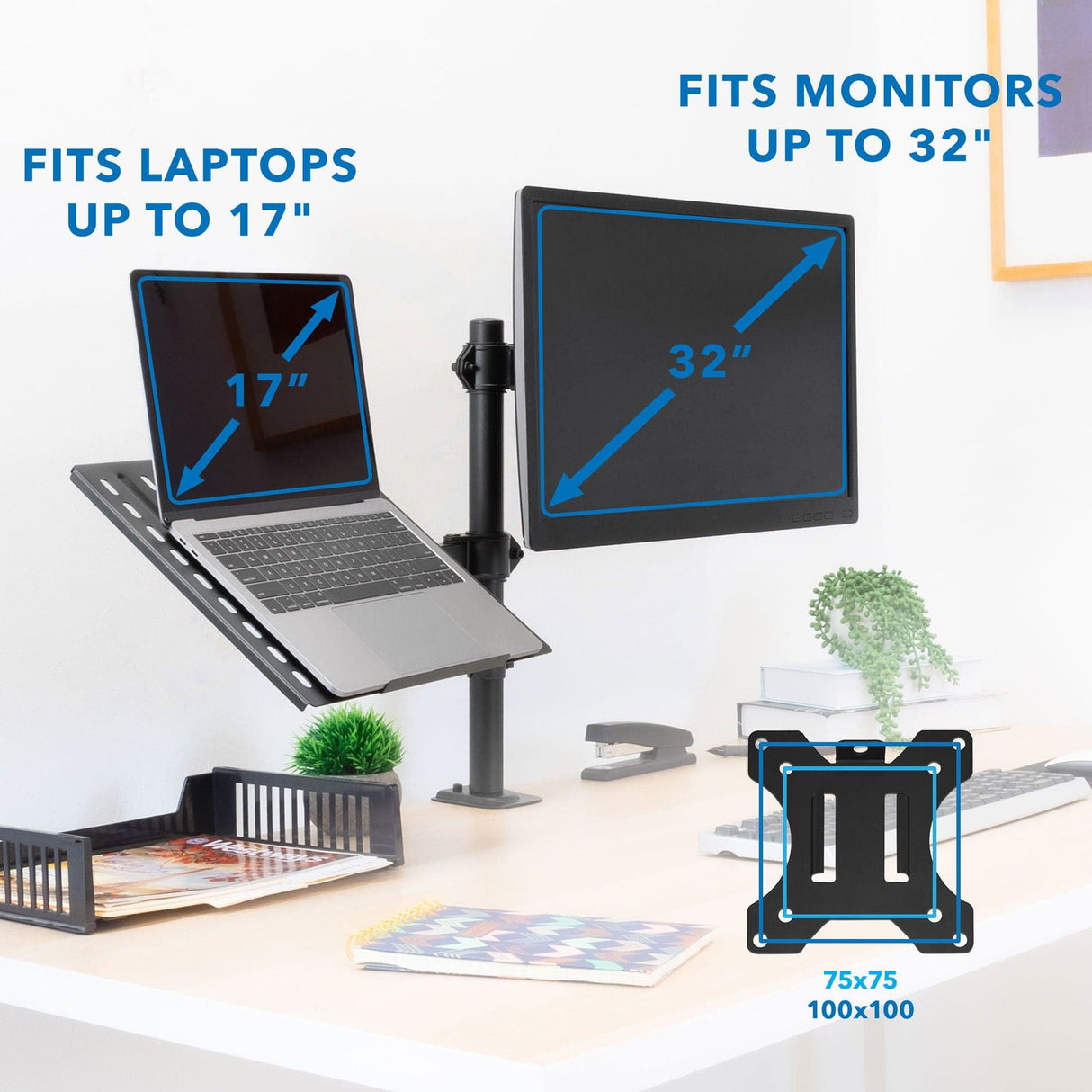 Laptop Mount - Full Motion Laptop and Monitor Desk Mount with Cooling Tray - Mount-It! - MI-7352LTMN