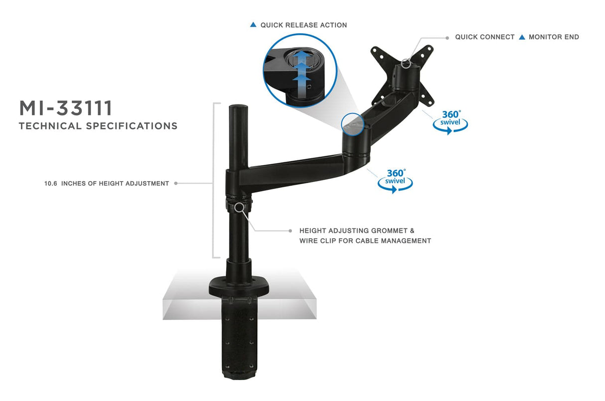 Monitor Mount - Full Motion Single Monitor Arm - Mount-It! - MI-33111B