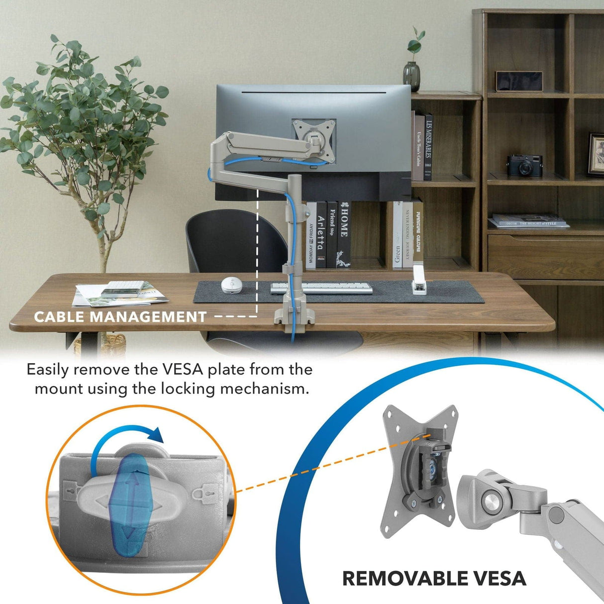 Monitor Mount - Full Motion Single Monitor Desk Mount, Height Adjustable with Gas Spring Arm - Mount-It! - MI-6771