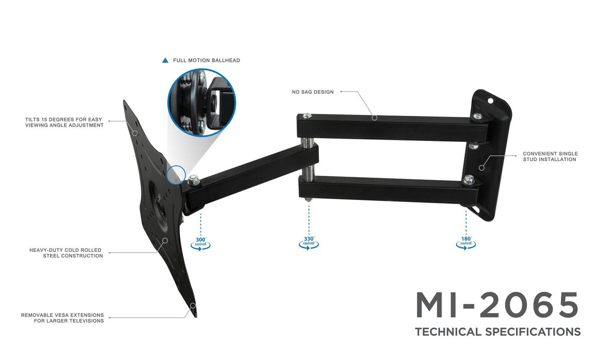 TV Mount - Full Motion Swivel Bracket TV Wall Mount - Mount-It! - MI-2065L