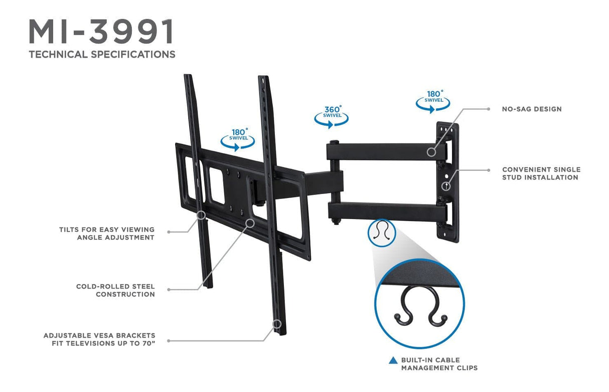 TV Mount - Full Motion TV Wall Mount - Mount-It! - MI-3991L