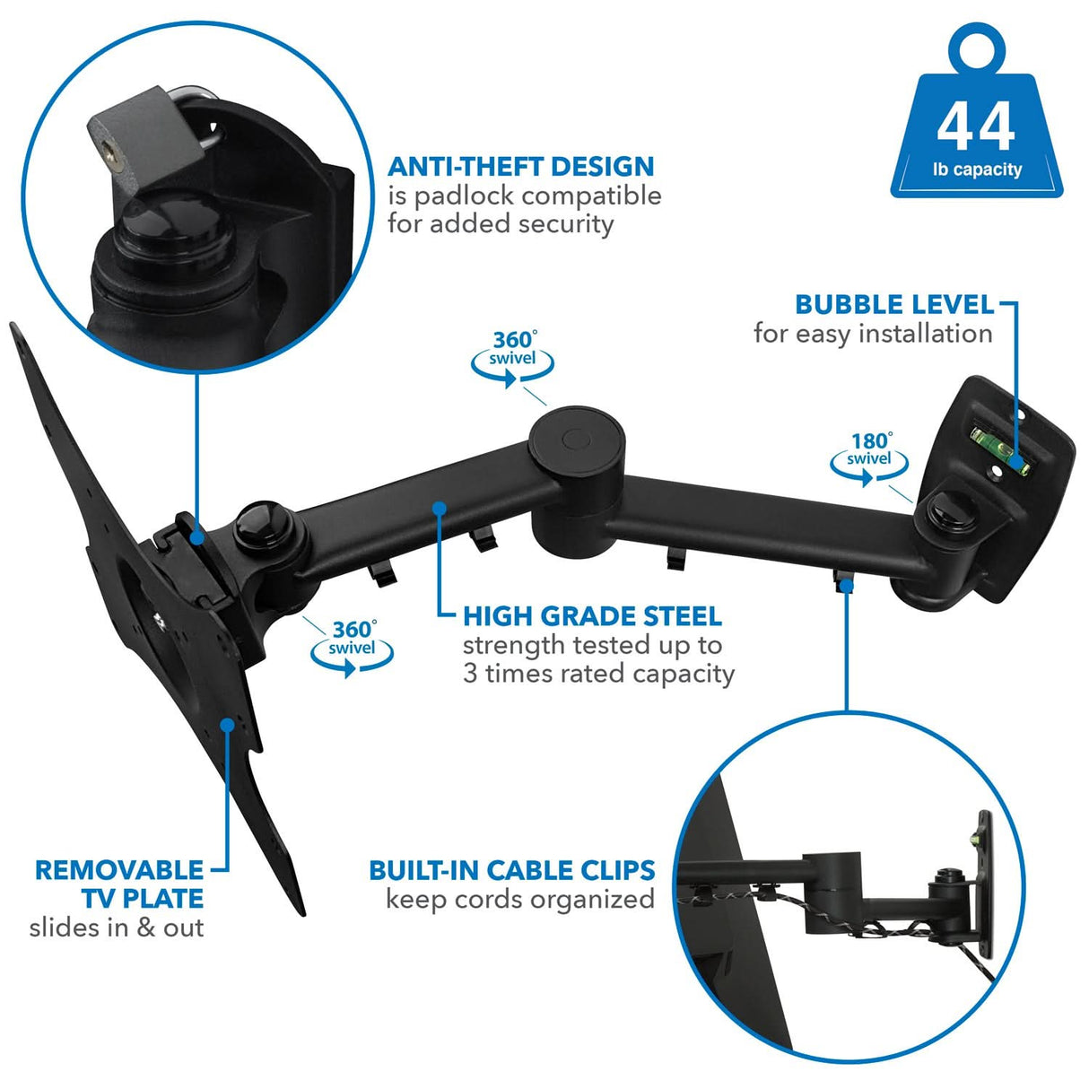 TV Mount - Full Motion TV Wall Mount - Mount-It! - MI-4151