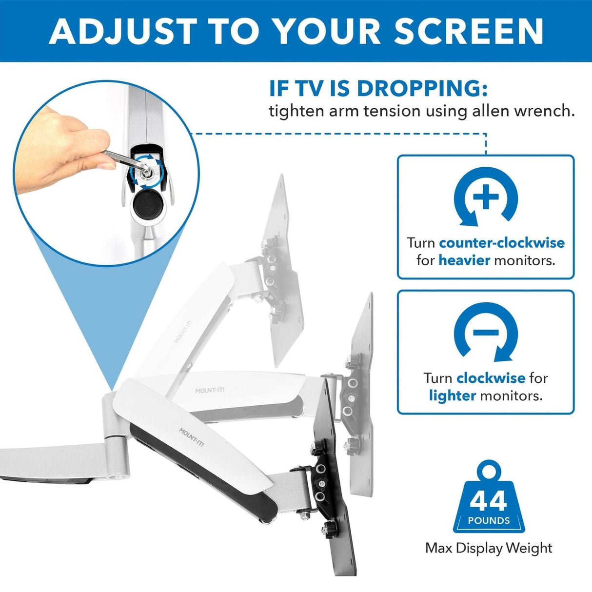 TV Mount - Full Motion TV Wall Mount w/ Gas Spring Arm - Mount-It! - MI-442