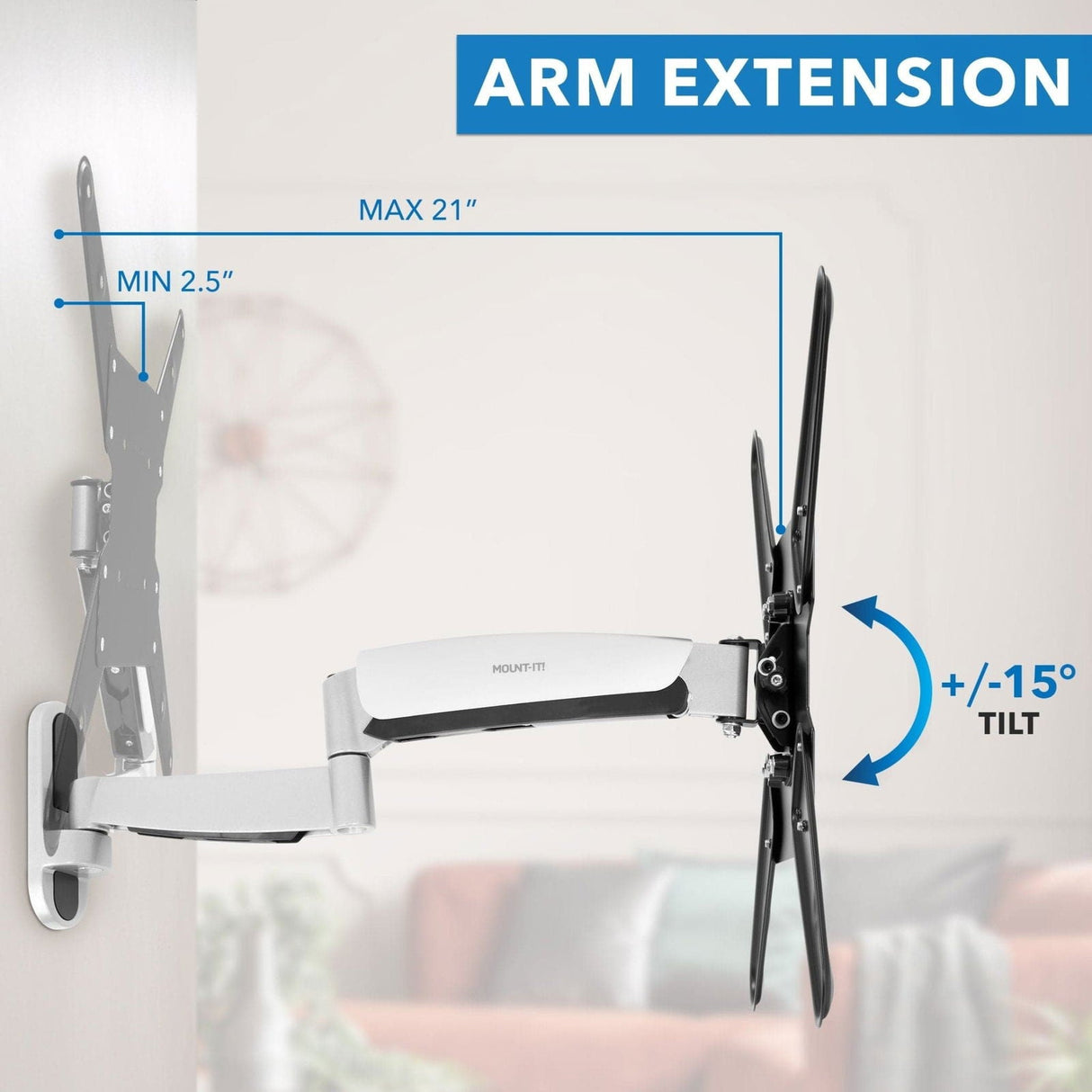 TV Mount - Full Motion TV Wall Mount w/ Gas Spring Arm - Mount-It! - MI-442