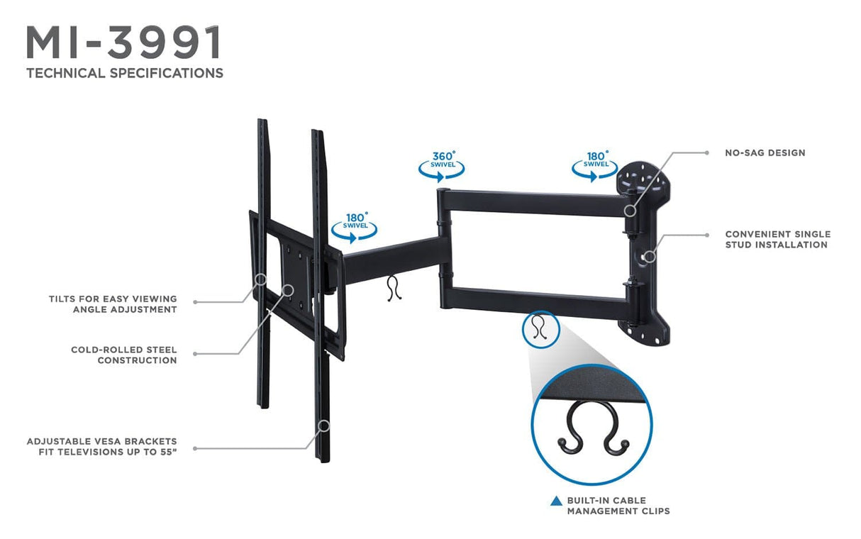 TV Mount - Full Motion TV Wall Mount with Articulating Arm - Mount-It! - MI-3991XL