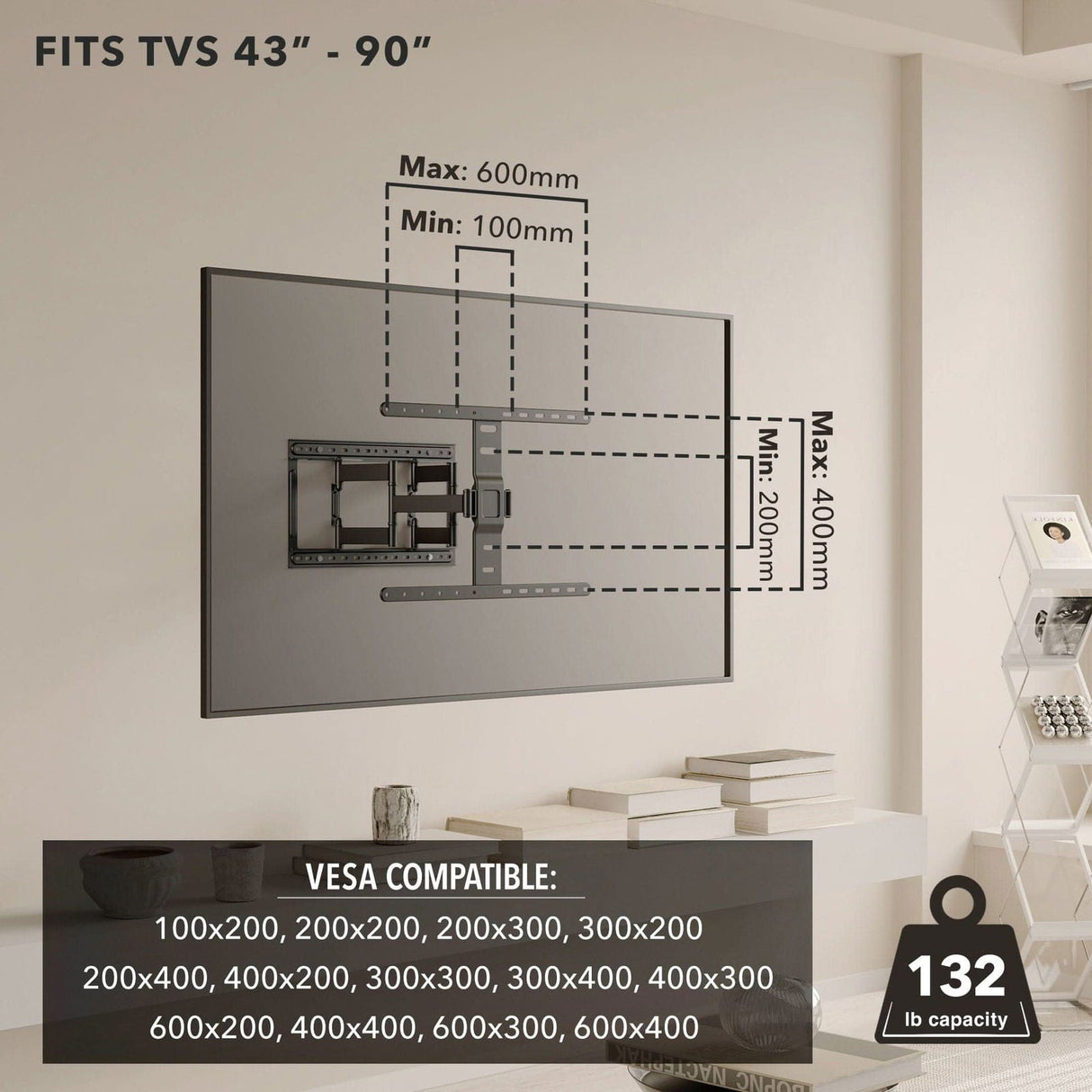 TV Mount - Full Motion TV Wall Mount with Ultra-Slim Profile - Mount-It! - MI-309