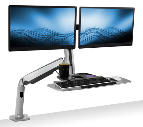 Grey Desk Converters - Dual Monitor Stand Up Workstation - Mount-It! - MI-7904