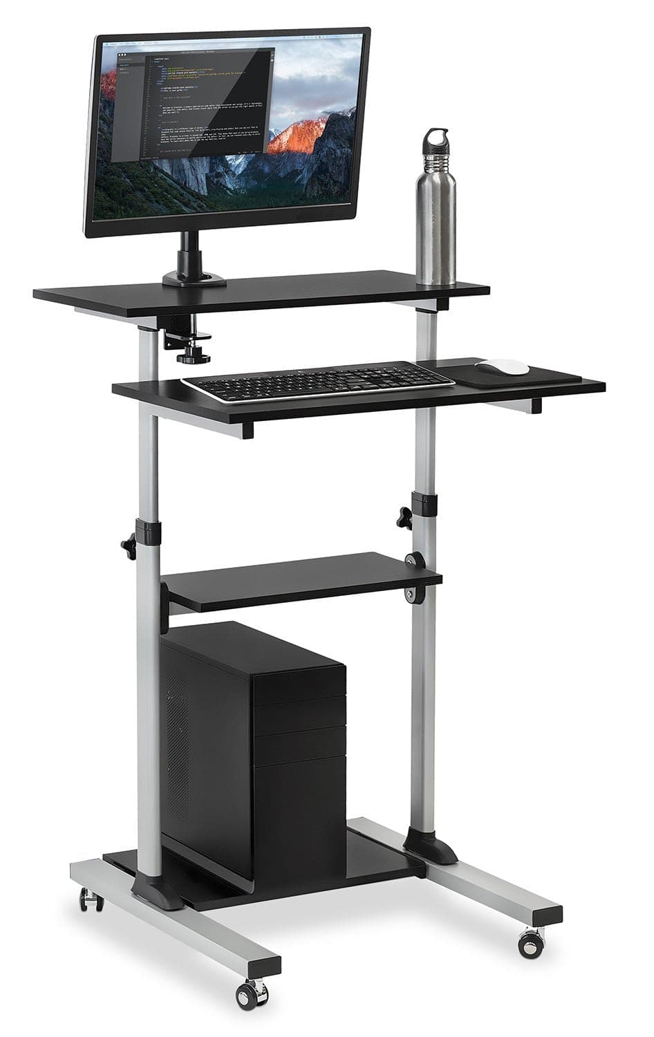 Grey Mobile Standing Desk - Rolling Computer Work Station with Monitor Mount - Mount-It! - MI-7942