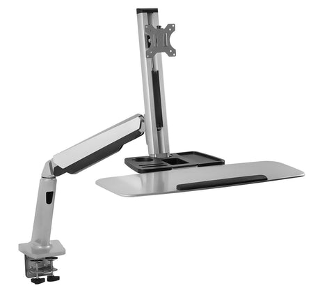 Grey Desk Converters - Single Monitor Adjustable Sit Stand Workstation - Mount-It! - MI-7903