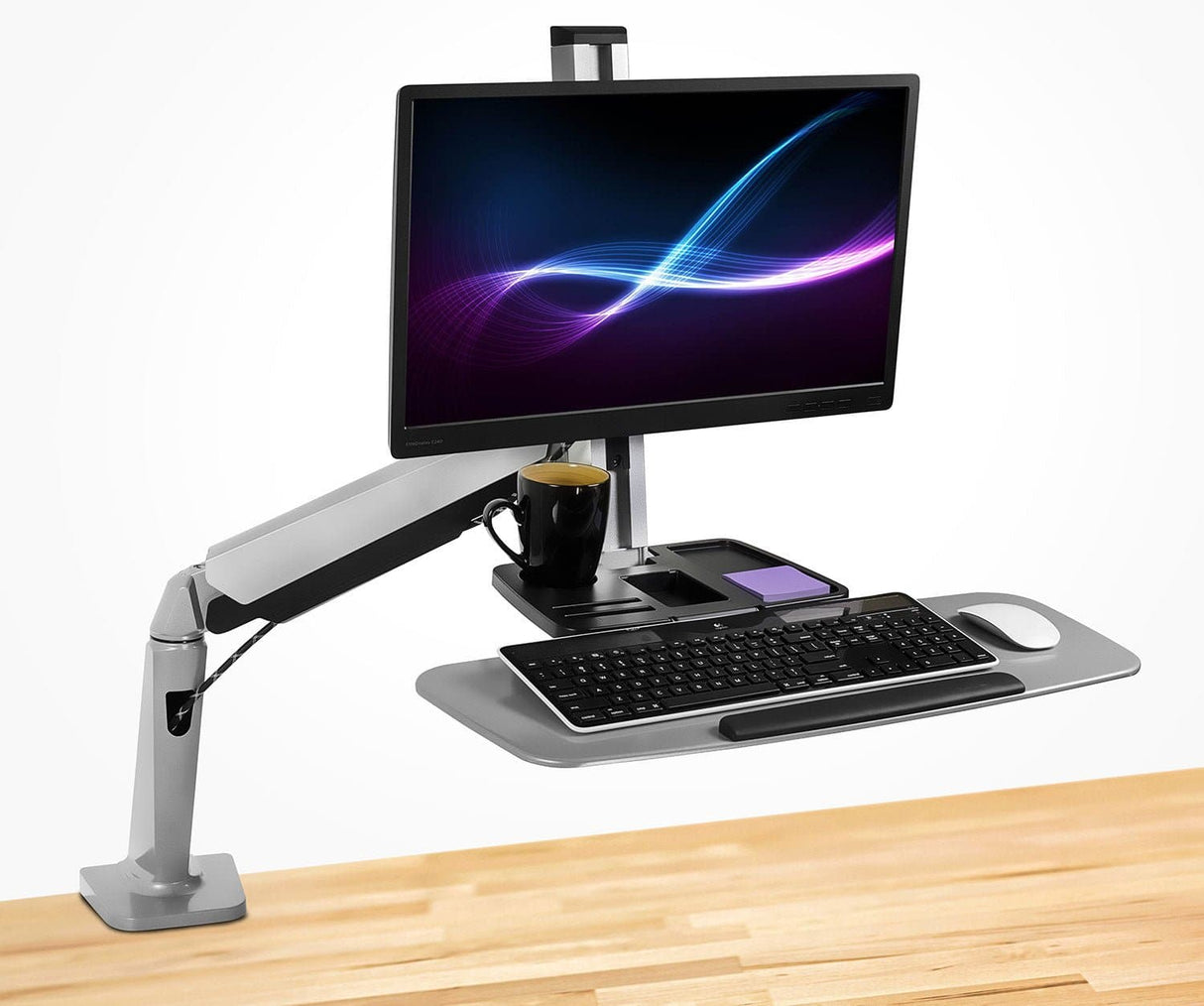 Grey Desk Converters - Single Monitor Adjustable Sit Stand Workstation - Mount-It! - MI-7903