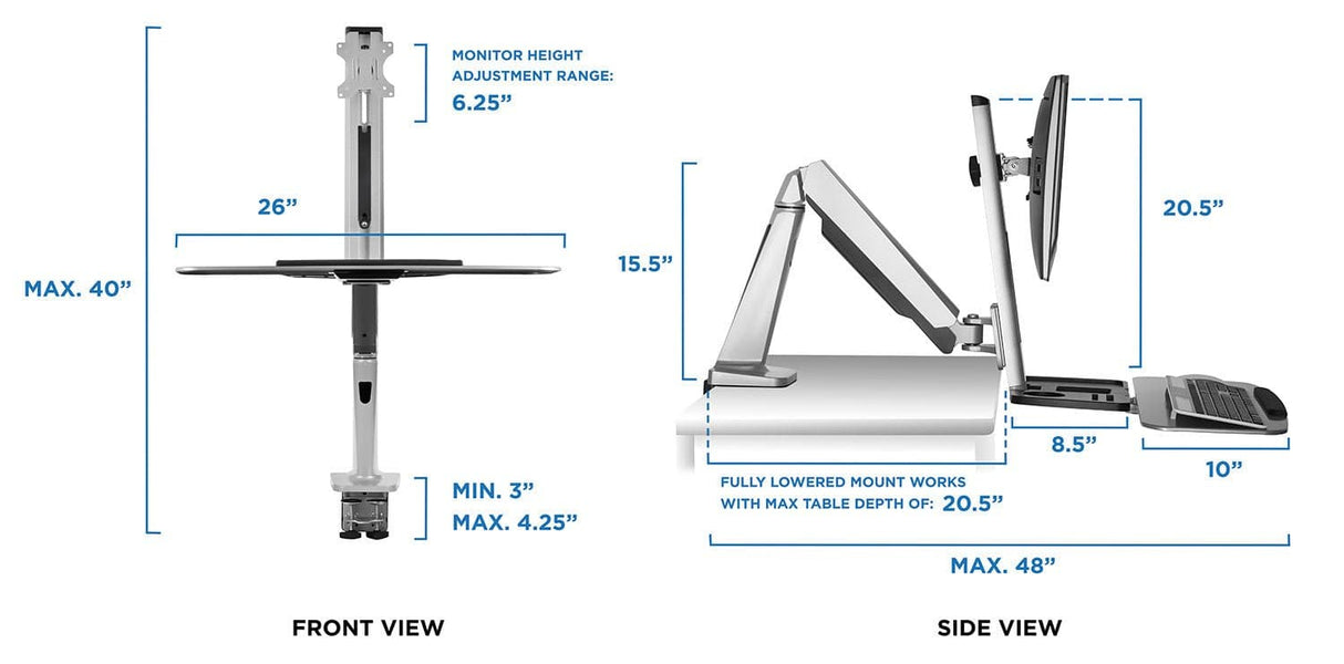 Grey Desk Converters - Single Monitor Adjustable Sit Stand Workstation - Mount-It! - MI-7903