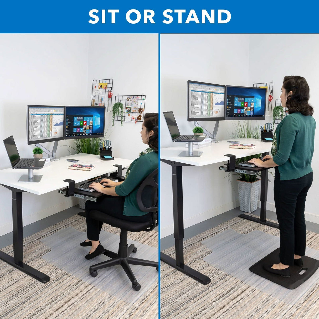 Standing Desk - Hand Crank Standing Desk with 55" Tabletop - Black Base - Mount-It! -