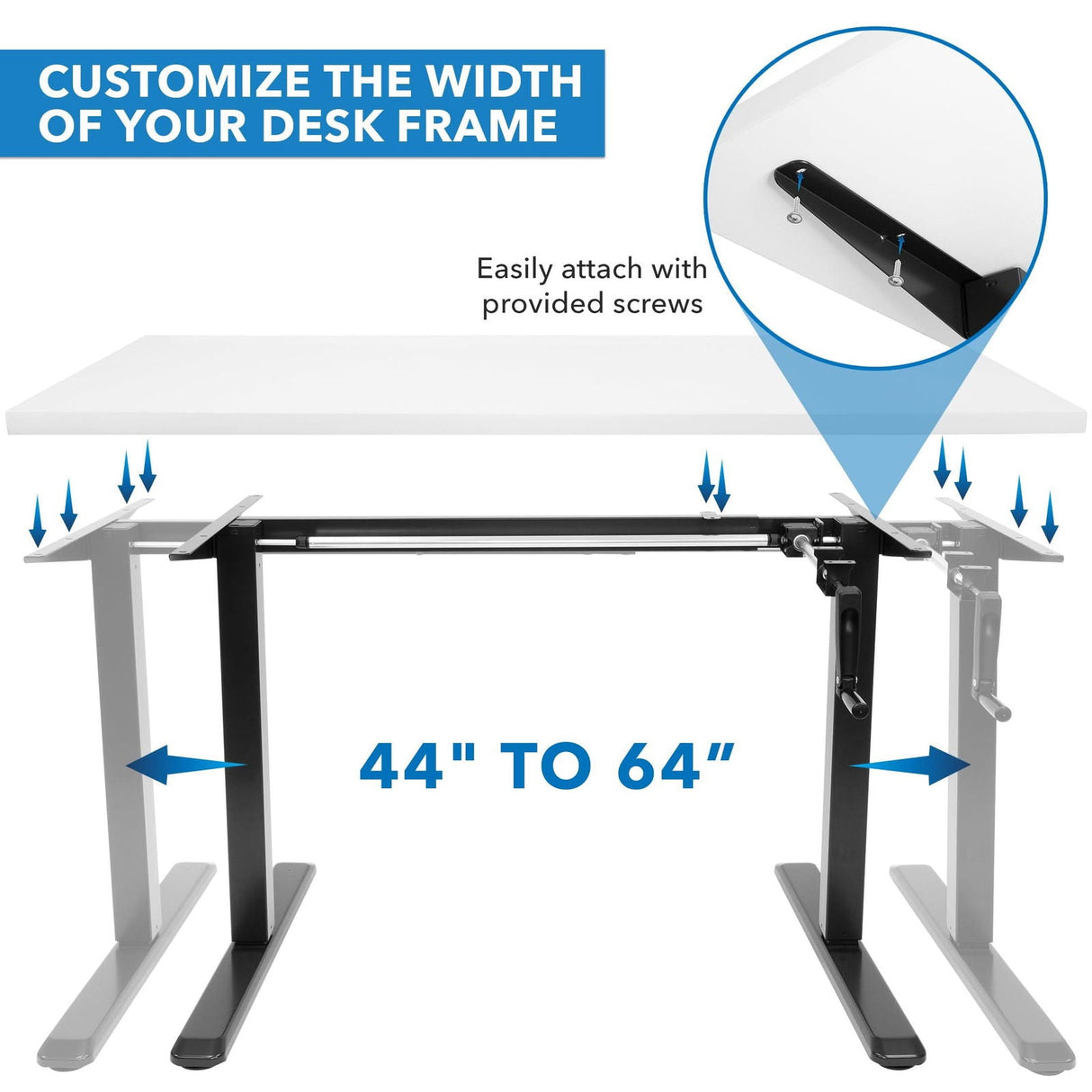 Standing Desk - Hand Crank Standing Desk with 55" Tabletop - Black Base - Mount-It! -