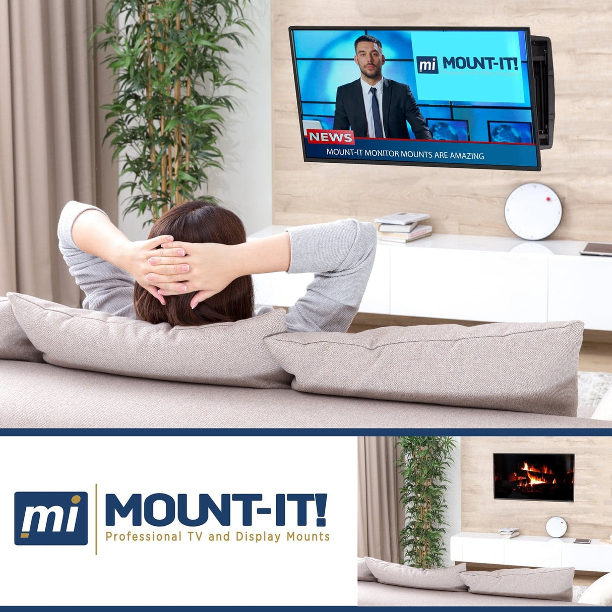 TV Mount - Heavy Duty Full Motion TV Wall Mount with Long Extension and Recessed Base - Mount-It! - MI-381