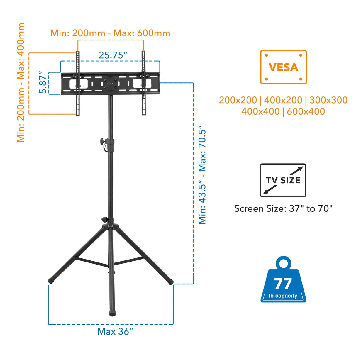 TV Stand - Heavy Duty Tripod TV Stand - Mount-It! - MI-874