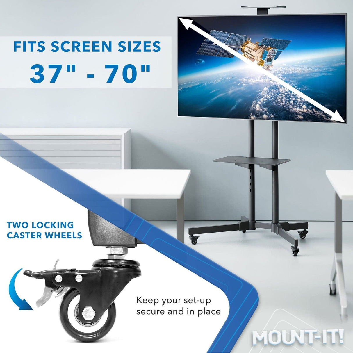 TV Cart - Height Adjustable Mobile TV Cart & Shelf - Mount-It! - MI-876