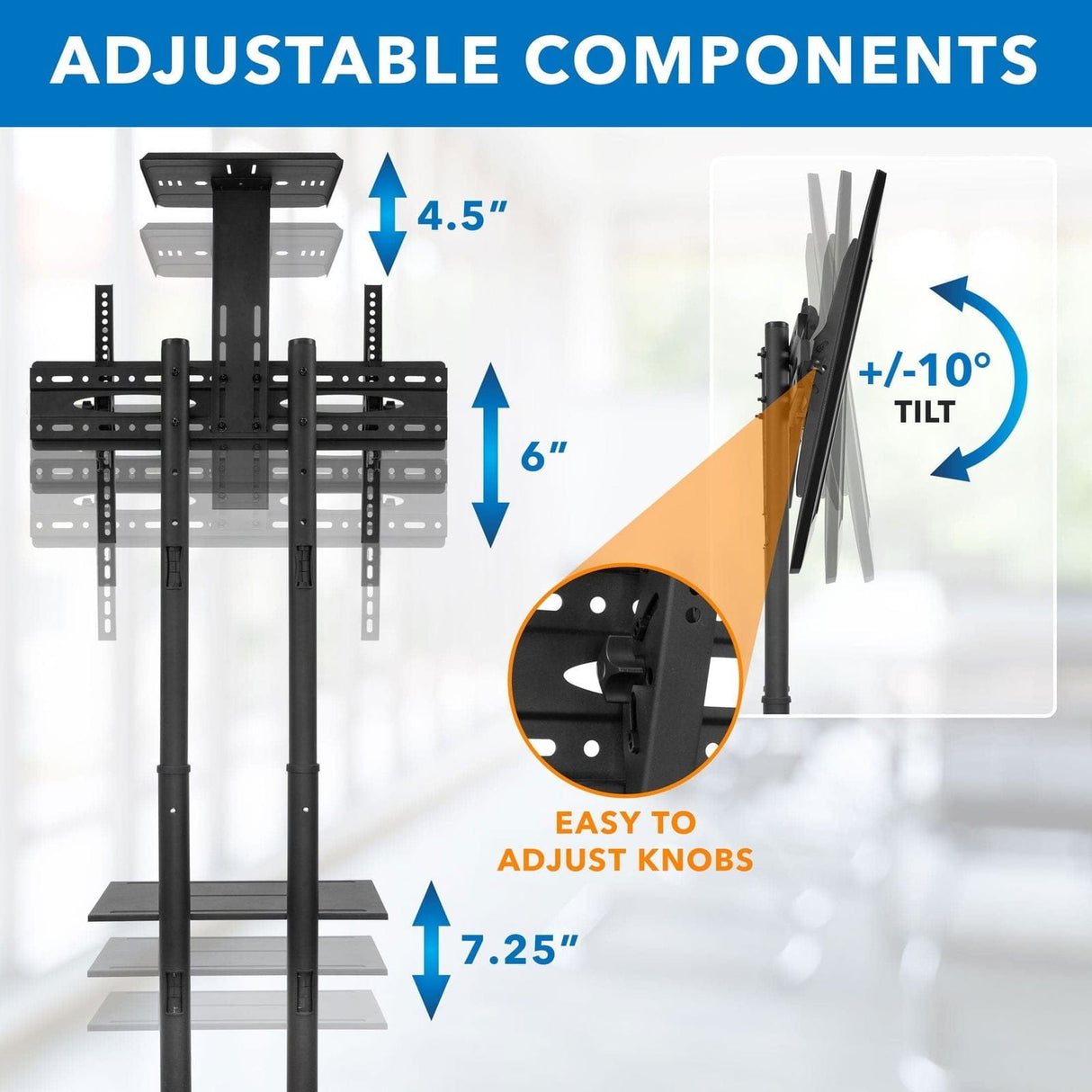 TV Cart - Height Adjustable Mobile TV Cart & Shelf - Mount-It! - MI-876