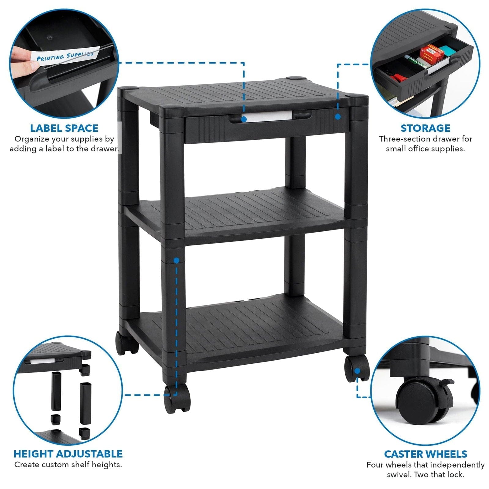 Mount It Height Adjustable Rolling Printer Cart