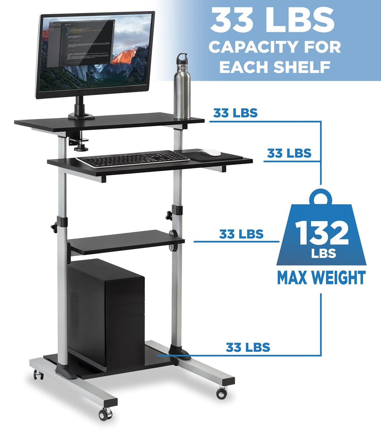 Mobile Standing Desk - Height Adjustable Rolling Stand up Desk - Mount-It! -