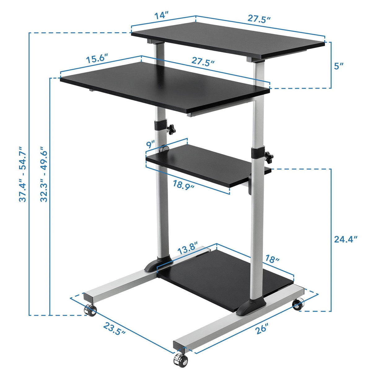 Mobile Standing Desk - Height Adjustable Rolling Stand up Desk - Mount-It! -