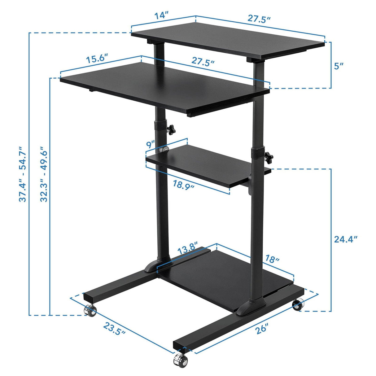 Mobile Standing Desk - Height Adjustable Rolling Stand up Desk - Mount-It! -