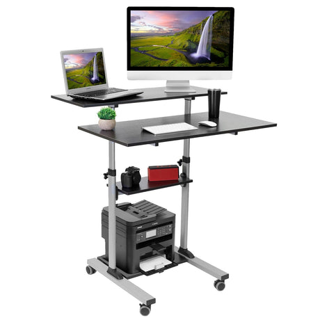 Mobile Standing Desk - Height Adjustable Rolling Stand up Desk - Mount-It! -