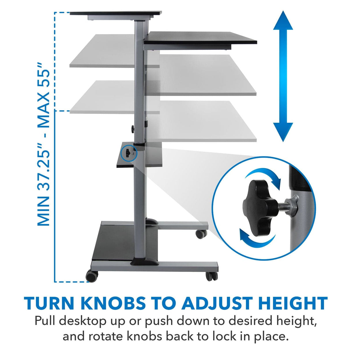 Mobile Standing Desk - Height Adjustable Rolling Stand up Desk - Mount-It! -