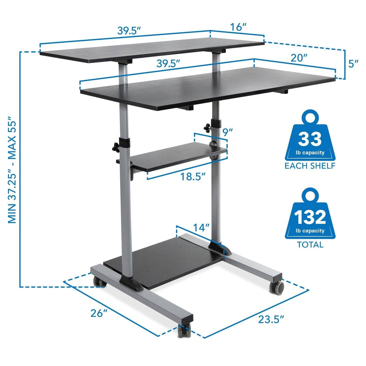 Mobile Standing Desk - Height Adjustable Rolling Stand up Desk - Mount-It! -