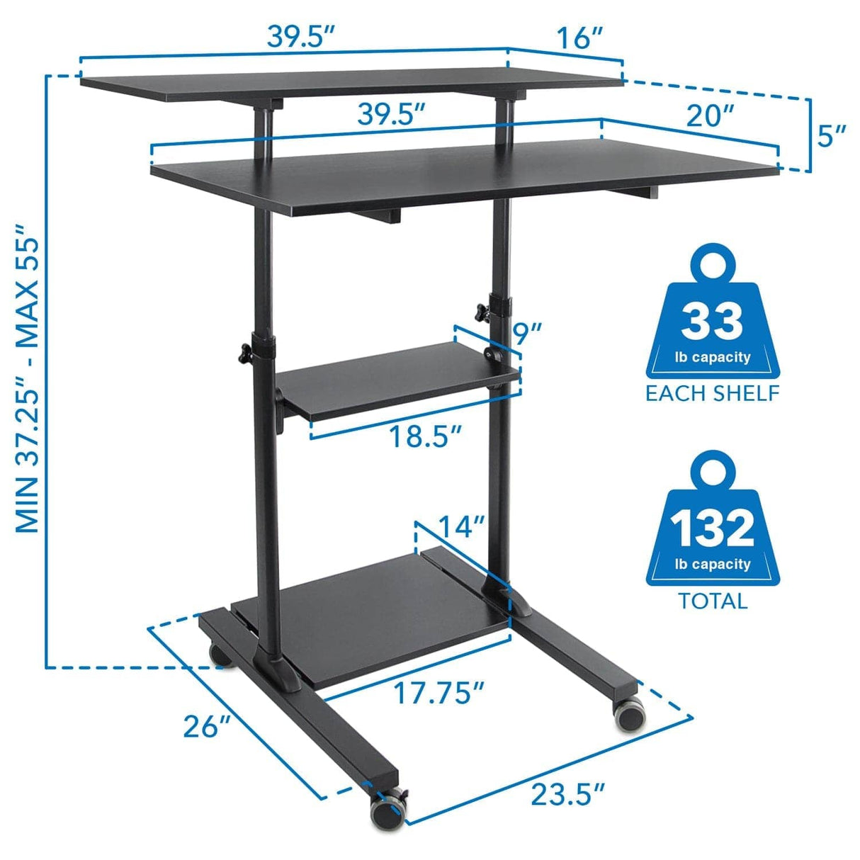 Mobile Standing Desk - Height Adjustable Rolling Stand up Desk - Mount-It! -