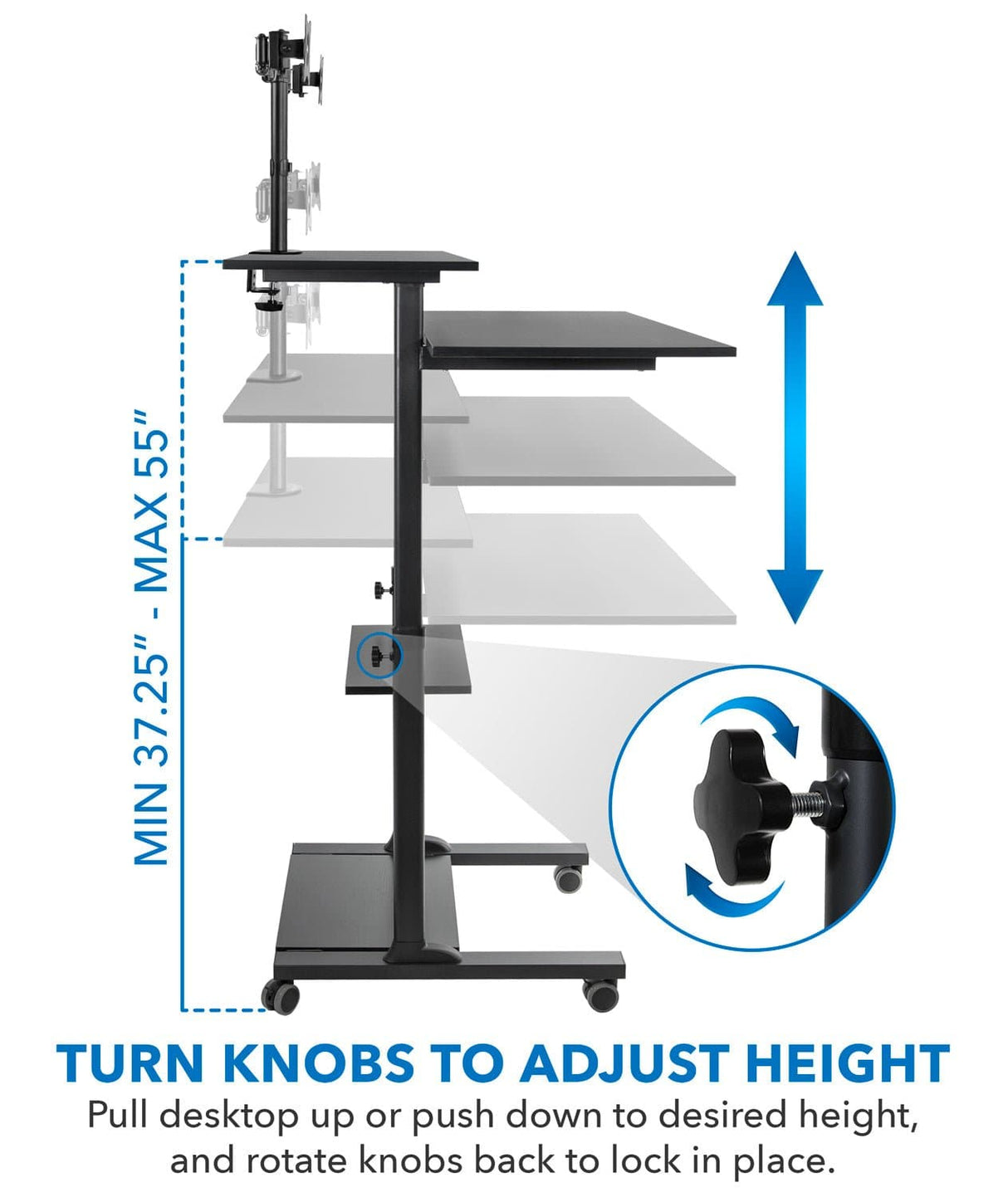 Mobile Standing Desk - Height Adjustable Rolling Stand up Desk - Mount-It! -