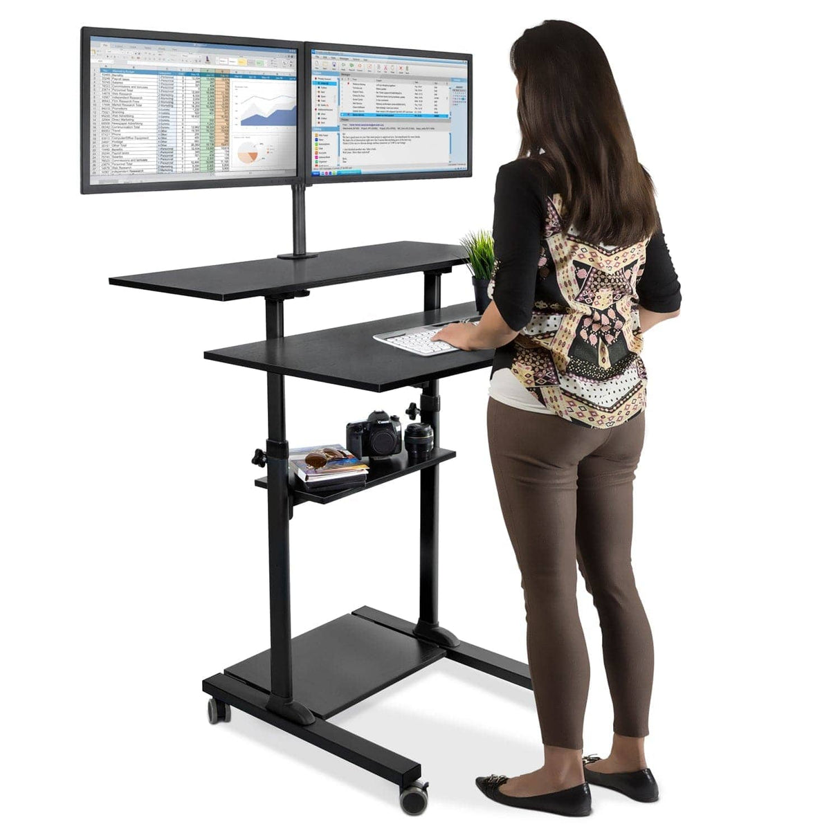 Mobile Standing Desk - Height Adjustable Rolling Stand up Desk - Mount-It! -