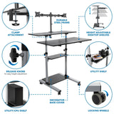 Mobile Standing Desk - Height Adjustable Rolling Stand up Desk - Mount-It! -