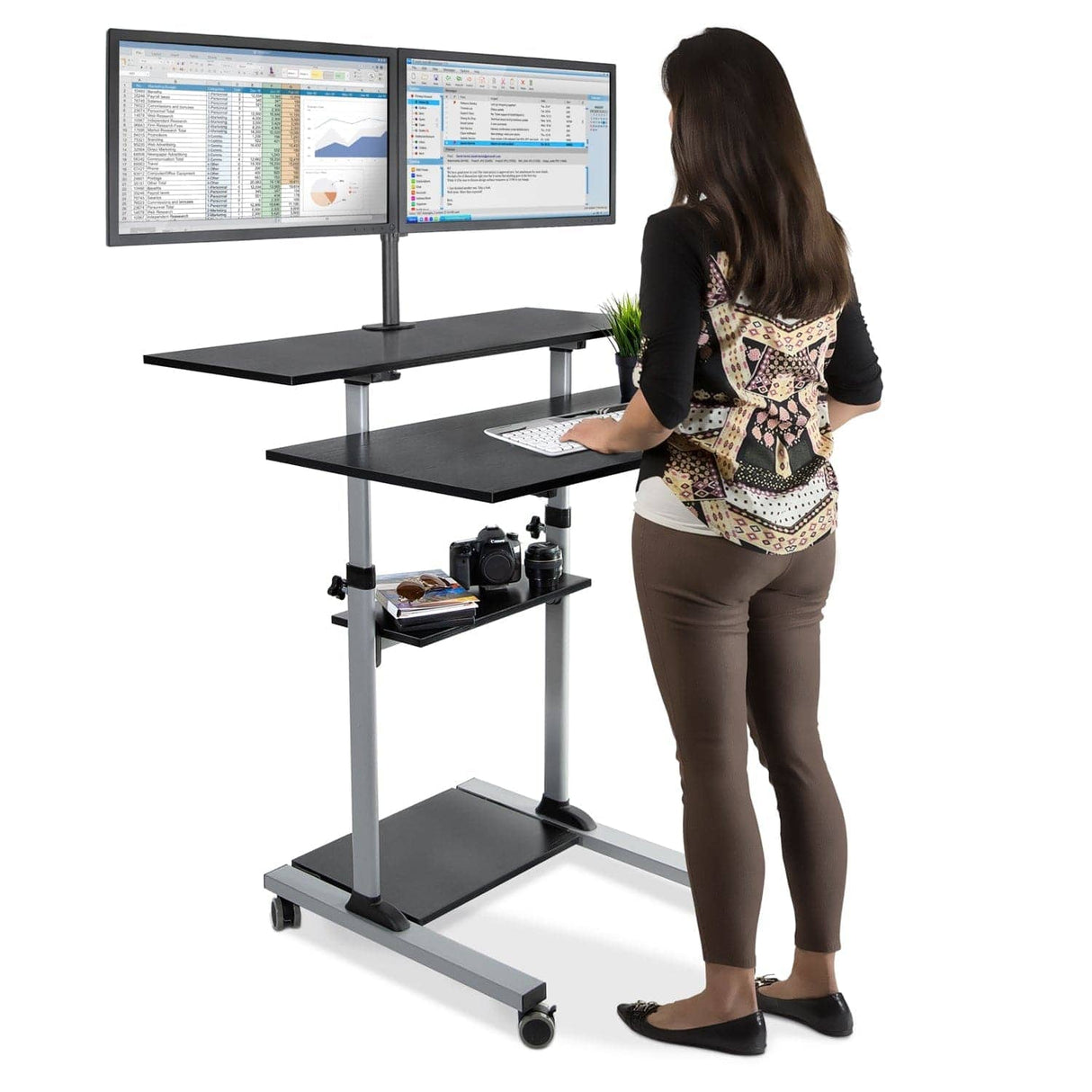 Mobile Standing Desk - Height Adjustable Rolling Stand up Desk - Mount-It! -