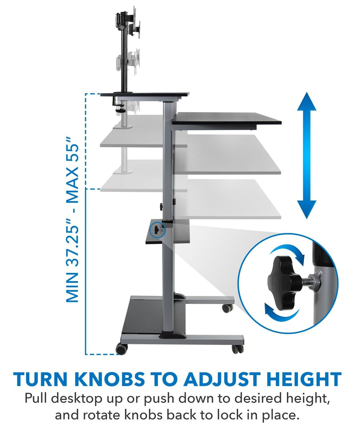 Mobile Standing Desk - Height Adjustable Rolling Stand up Desk - Mount-It! -