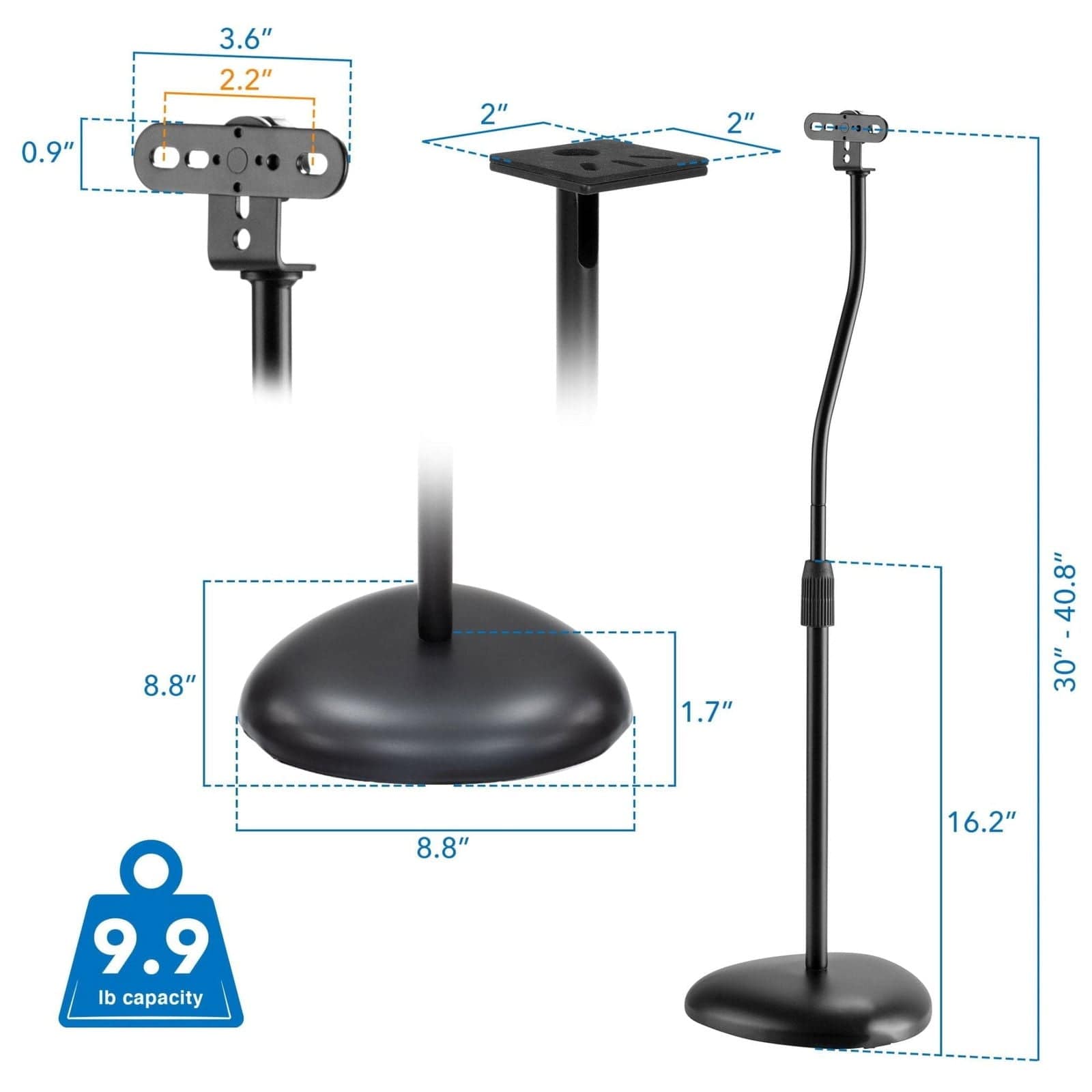 Height Adjustable Speaker Floor Stands (2 ct.) – MI-1232