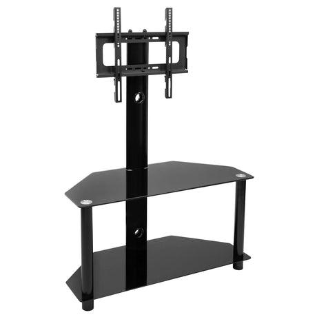 TV Stand - Height Adjustable TV Floor Stand with Mount | 2 Tempered Glass Shelves - Mount-It! - MI-1860