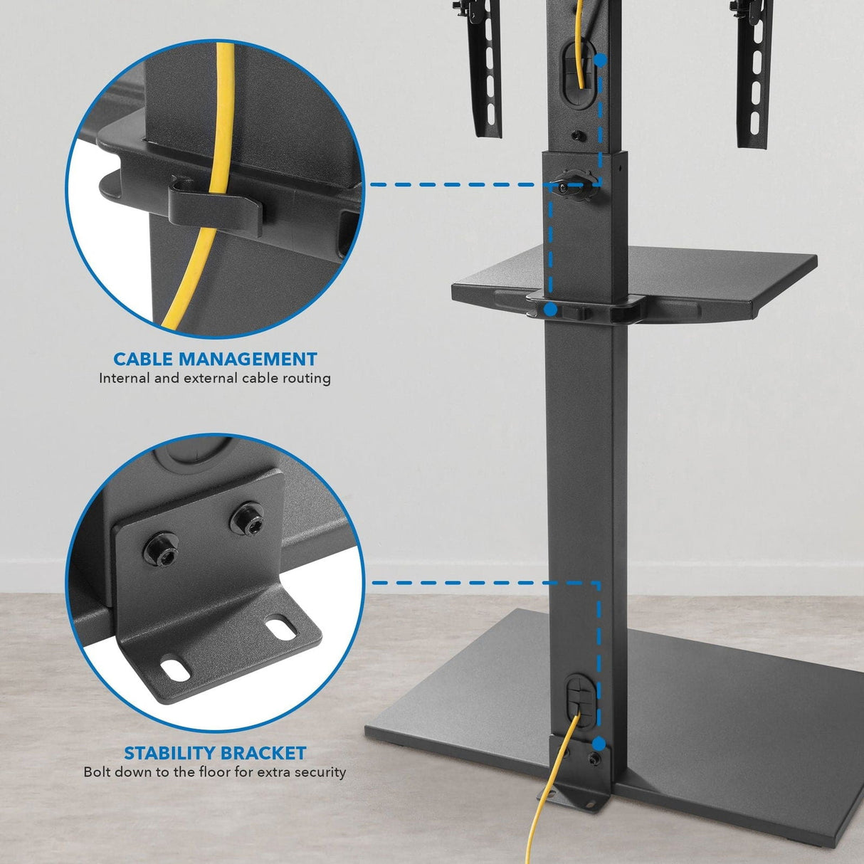 TV Stand - Height Adjustable TV Stand with Shelf - Mount-It! - MI-1877