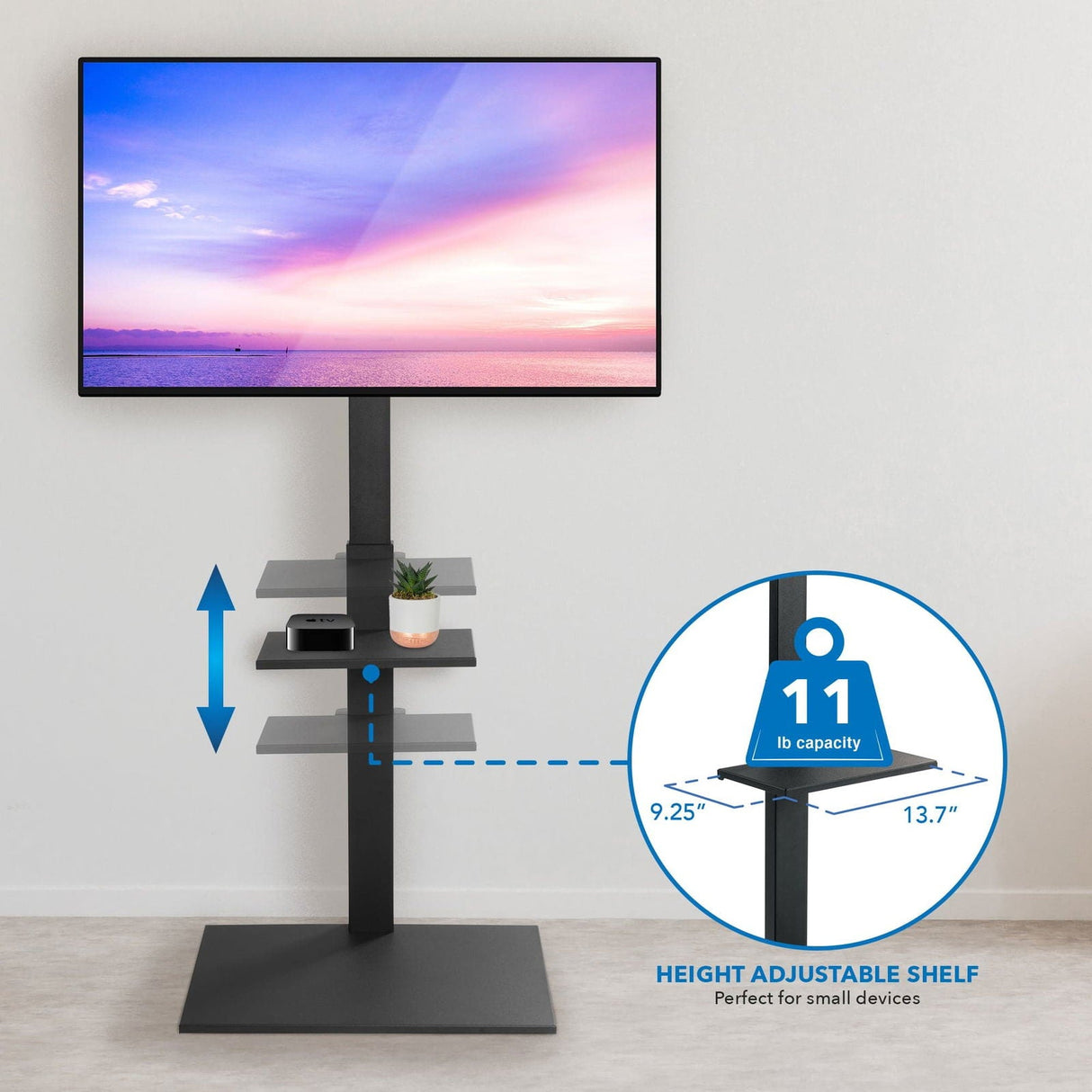 TV Stand - Height Adjustable TV Stand with Shelf - Mount-It! - MI-1877