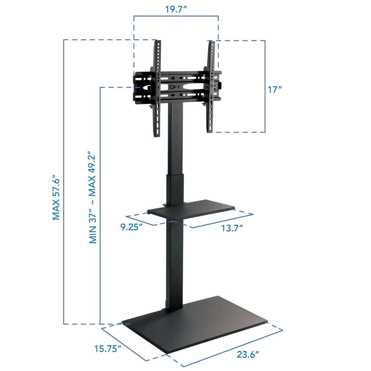 TV Stand - Height Adjustable TV Stand with Shelf - Mount-It! - MI-1877