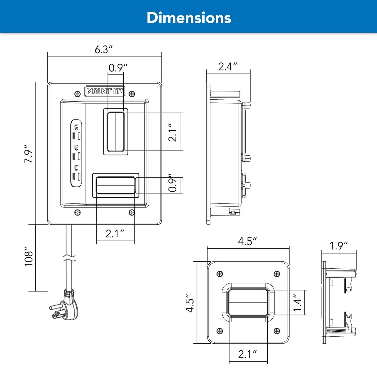 TV Accessories - In-Wall TV Cable Concealer with Recessed Power - Mount-It! - MI-7284