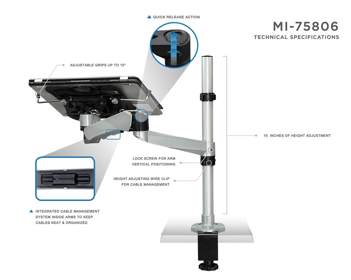 Laptop Mount - Laptop Desk Mount w/ USB Powered Cooling Fan - Mount-It! - MI-75806