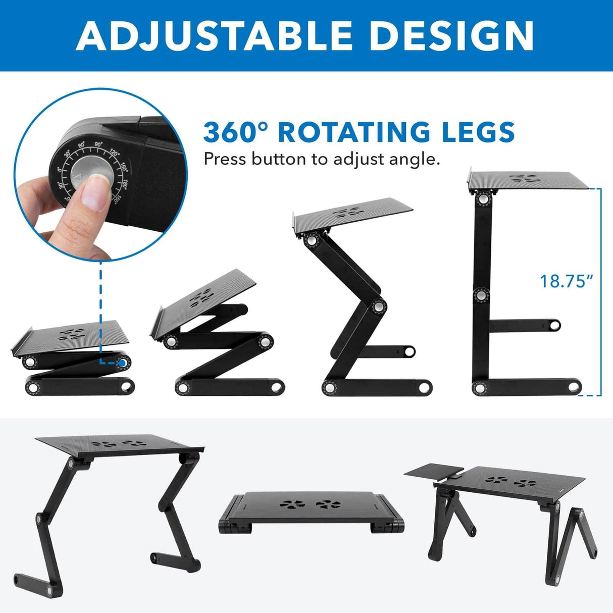 Laptop Stand - Laptop Tray w/ Cooling Fan & Mouse Pad - Mount-It! - MI-7211