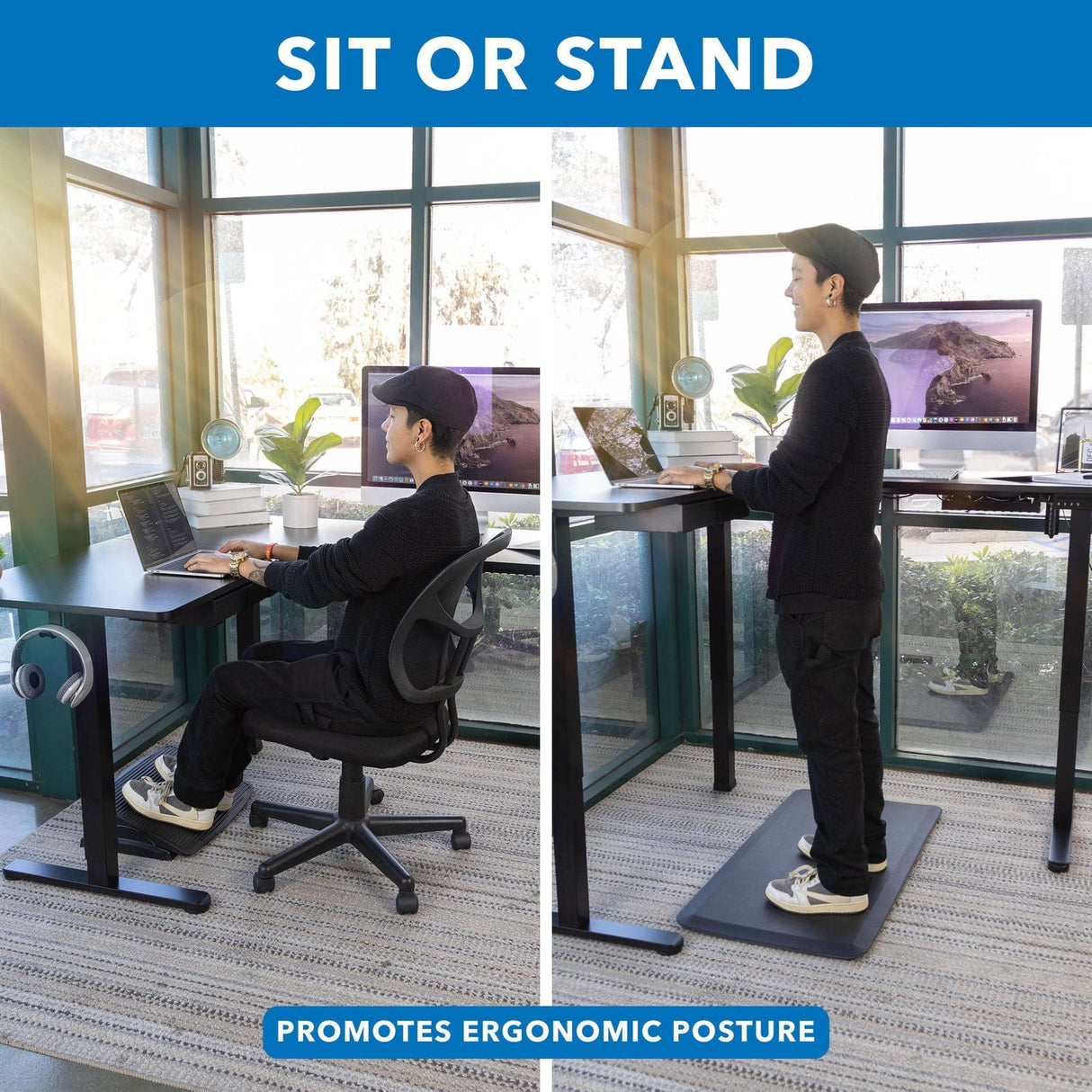 Standing Desk - Large Electric Height Adjustable Corner Standing Desk - Mount-It! -