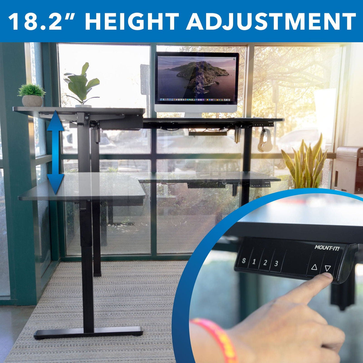 Standing Desk - Large Electric Height Adjustable Corner Standing Desk - Mount-It! -